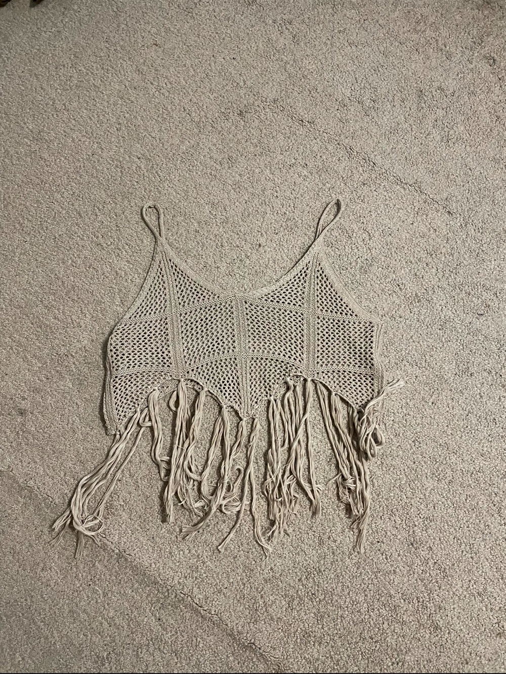 Crochet Fringe Crop Top in Light Beige size Small - Picture 5 of 6
